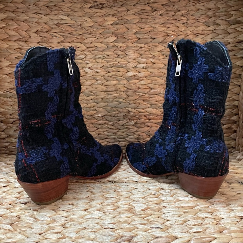 Momo Tweed Ankle Boots Patchwork Blue - Picture 5 of 12
